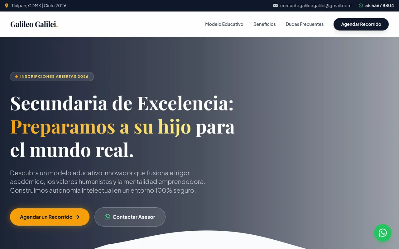 Captura del sitio web de Colegio Galileo Galilei