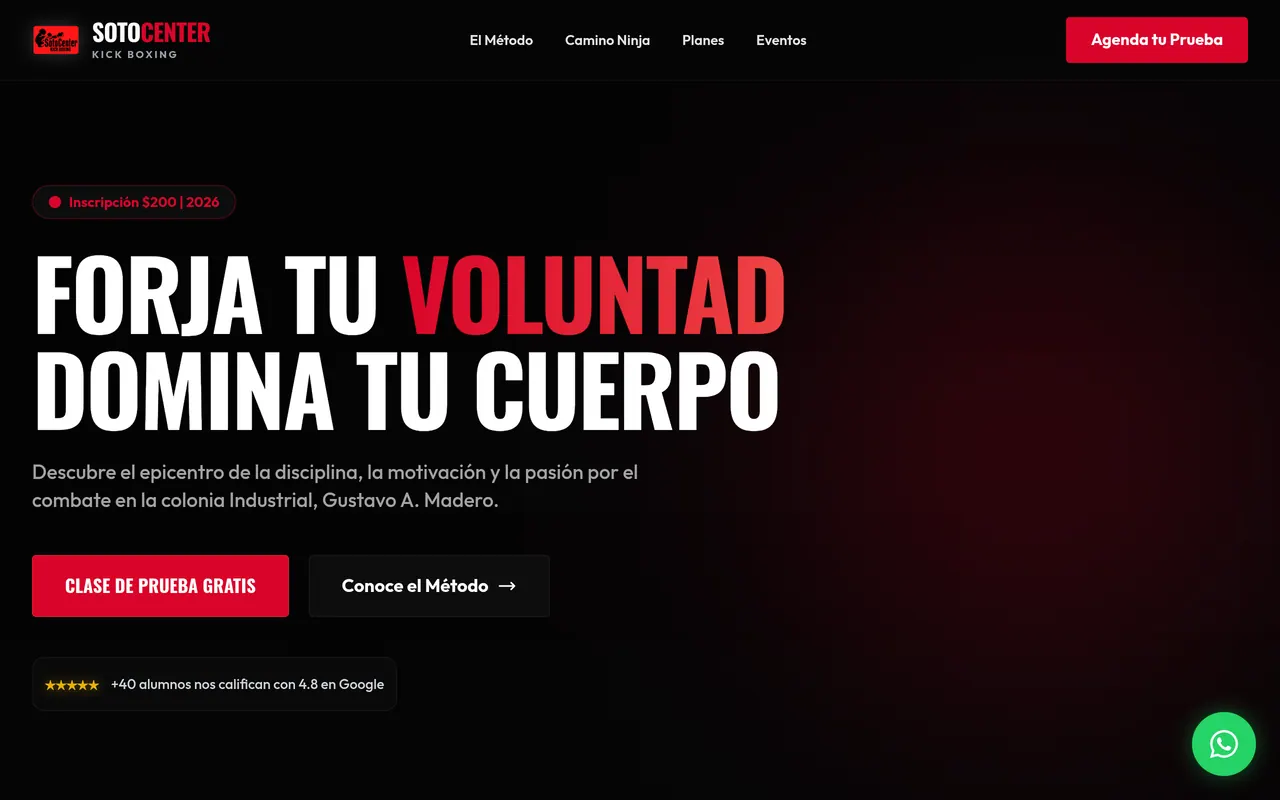 Captura del sitio web de Kickboxing Soto