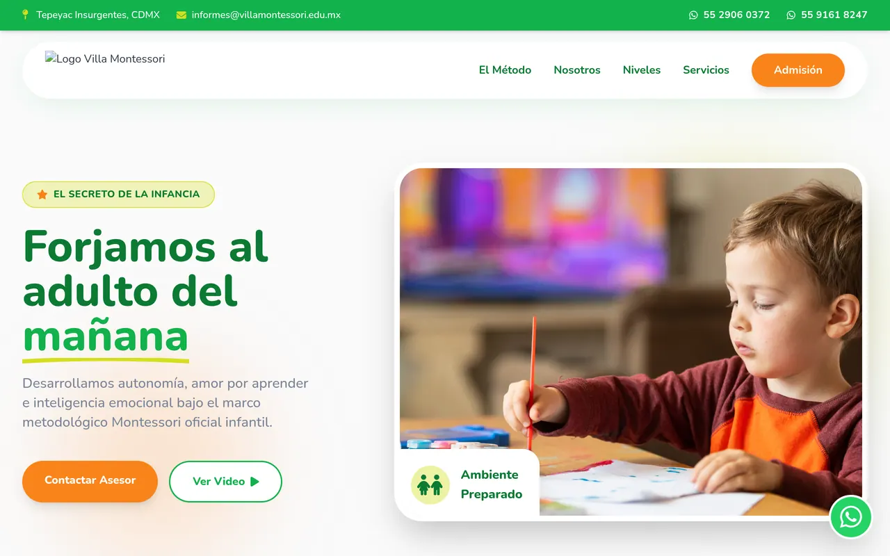 Captura del sitio web de Montessori